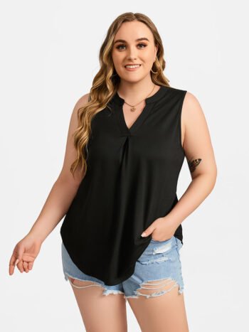 Plus Black V-Neck Notched Hem Tank Top