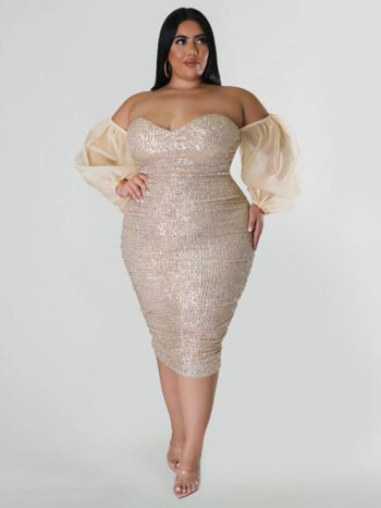 Contrast Mesh Off Shoulder Sequin Dress