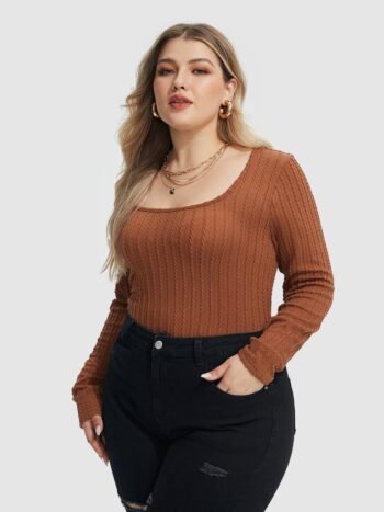 Scoop Neck Cable Knit Tee
