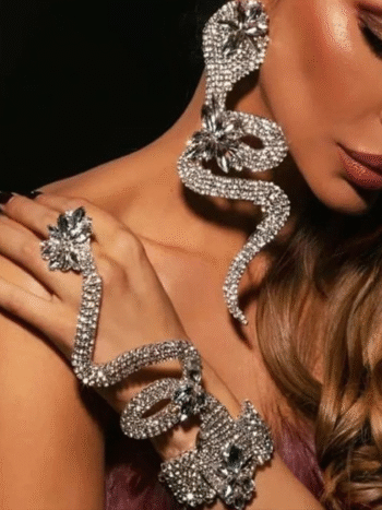 Crystal Snake Earrings Bracelet Sets