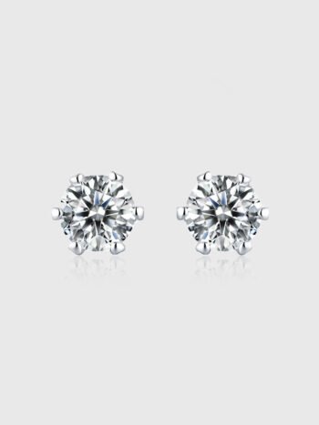 Six-Prong D Color Moissanite Stud Earrings in 925 Silver for Women