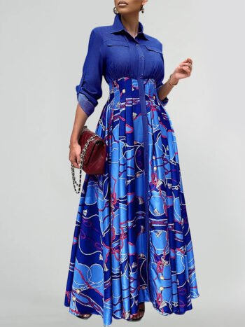 Chain Print Roll Tab Sleeve Flap Detail Shirt Dress