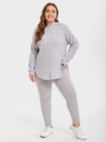 Ribbed Knit Drop Shoulder Hoodie & Pants Set