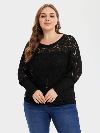 Pointelle Knit Round Neck Sweater