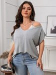 One Shoulder Lace Detail Batwing Sleeve Tee