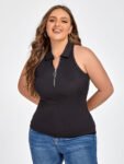 Plus Black Zipper Front Collar Tank Top