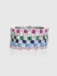 Full Eternity Round Moissanite Ring Green Blue Pink
