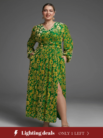 Floral Print Pocket Split Velvet Dress