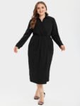 Solid Ruched Shirt Midi Dress