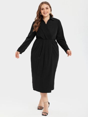 Solid Ruched Shirt Midi Dress