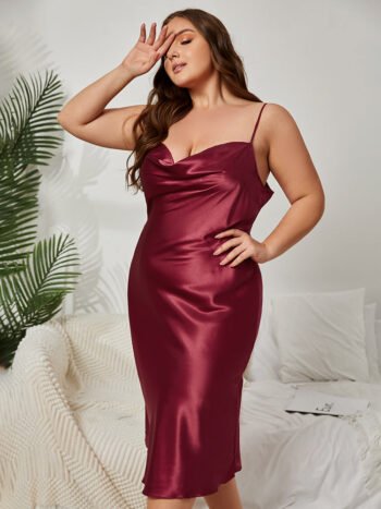 Plus Rose Spaghetti Strap Draped Collar Pajama