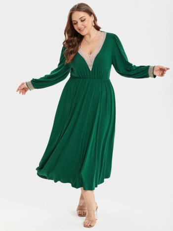 Eyelet Lace V-Neck Ruched Maxi Dress