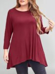 Solid Round Neck Asymmetrical Hem Tee