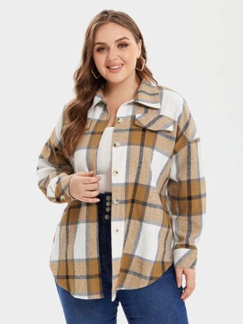 Plaid Print Flap Detail Drop Shoulder Blouse