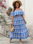 Floral Print Off Shoulder Top & Ruffle Hem Skirt Set