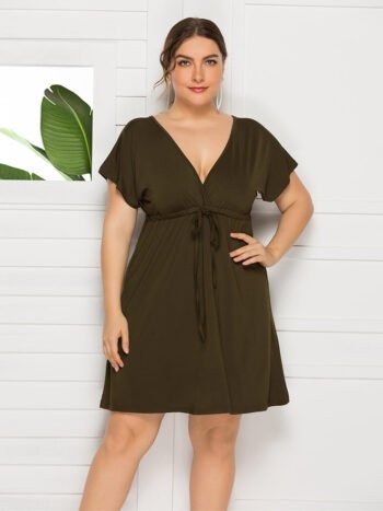Plus Ruffle Sleeve Elastic Waist Knot Dress