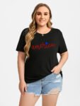Plus Black Letter Print Round Neck Graphic Tee