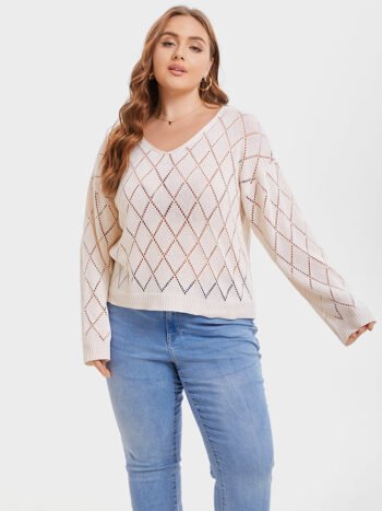 Pointelle Knit Drop Shoulder Sweater