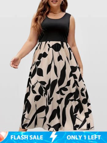 Patchwork Round Neck Ruched Tank Dress