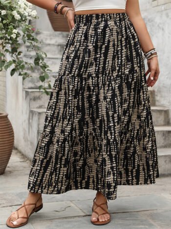 Geometric Shirred Ruffle Layered Hem Skirt
