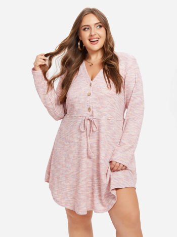 Drawstring Waist Button Front Dress