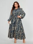 Random Tie-Dye Print Lantern Sleeve Shirt Dress