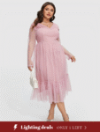Solid Polka Dot Print V-Neck Ruffle Hem Dress