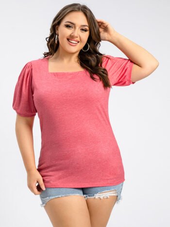 Plus Pink Square Neck Puff Sleeve Tee