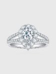 Pear Split Shank Cathedral Halo Moissanite Engagement Ring