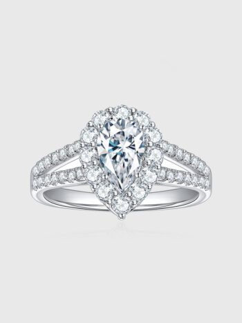 Pear Split Shank Cathedral Halo Moissanite Engagement Ring