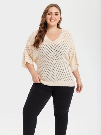 Pointelle Knit Batwing Sleeve Sweater