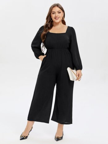 Square Neck Pocket Elastic Waist Jumpsuit