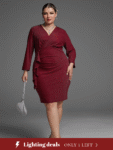 Ruched Front Ruffle Trim Glitter Dress