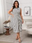 Striped Print Knot Front Sleeveless Dress
