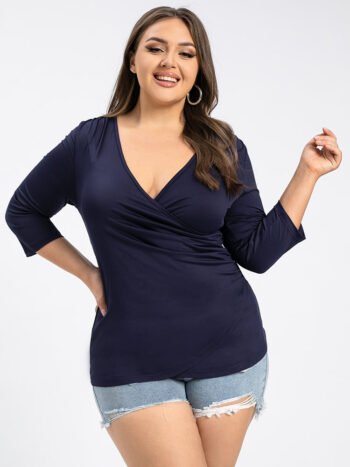 Plus Blue Crisscross V-Neck Tee