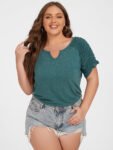 Plus Green V Neck Ruched Tee