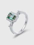 D Color VVS Clarity Sterling Silver 925 Green Moissanite Engagement Ring