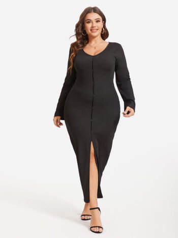 Button Front Split Thigh Maxi Dress