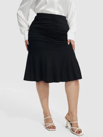 Solid Ruched Mermaid Hem Skirt