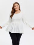 Solid Peplum Hem Elastic Waist Tee