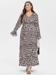 Leopard Print V-Neck Flounce Sleeve Maxi Dress