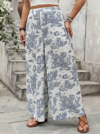 Allover Print High Waist Wide Leg Pants