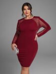 Rhinestone Detail Mesh Insert Dress