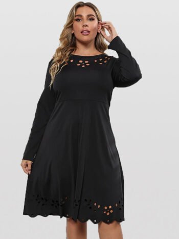 Plus Black Hollow Out Midi Dress