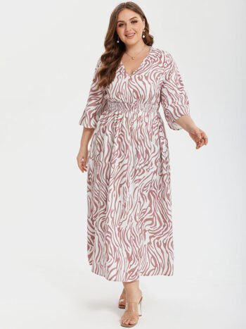 Zebra Striped V-Neck Elastic Waist Pocket Maxi Dress