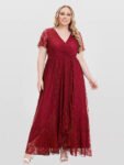 Solid Lace V-Neck Ruffle Hem Bridesmaid Dress