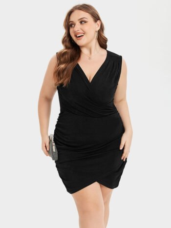 V-Neck Ruched Bodycon Dress