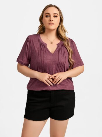 Plus Ruched V-Neck Ruffle Sleeve Tee
