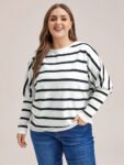 Stripe Pattern Drop Shoulder Sweater