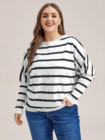 Stripe Pattern Drop Shoulder Sweater